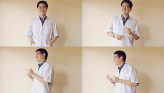 男快乐的医生跳舞和打响他的手指在白色的背景-医疗保健和医疗概念高清在线视频素材下载