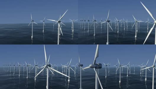 摇摄到海上风力涡轮机的特写高清在线视频素材下载