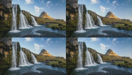 冰岛的Kirkjufell瀑布高清在线视频素材下载
