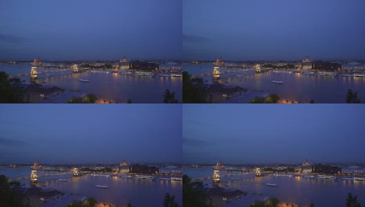 布达佩斯和Széchenyi蓝色时光的铁链桥高清在线视频素材下载