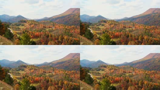 从梅特卡夫鸟瞰，美国田纳西州的Unicoi县，史诗般的风景到多彩的秋天的森林高清在线视频素材下载