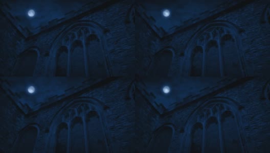 月光下教堂建筑的一角高清在线视频素材下载