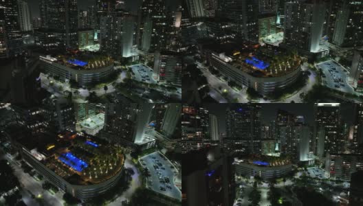 夜间航拍视频迈阿密四季酒店4k泳池甲板豪华高清在线视频素材下载