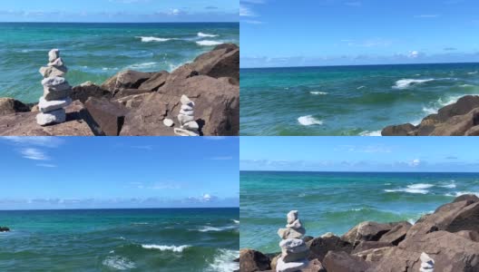 石头平衡:海洋岩石堆栈高清在线视频素材下载