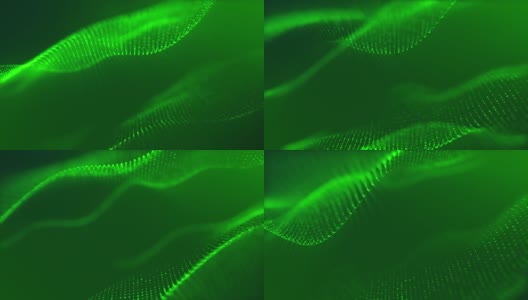 技术数字波背景概念。美丽的运动波浪点纹理与发光的非聚焦的绿色盒子粒子。有网络或技术背景。高清在线视频素材下载