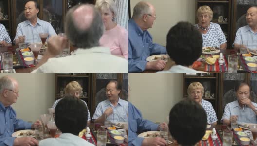 老年人一起吃饭高清在线视频素材下载