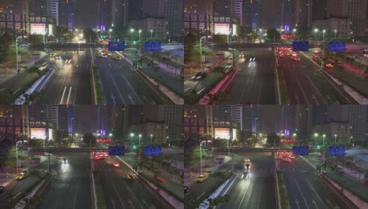 繁忙的交通和都市景观在现代城市广州的夜晚，时光流逝。高清在线视频素材下载