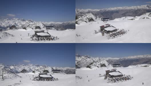在滑雪场顶部繁忙的滑雪缆车上方架空天线高清在线视频素材下载