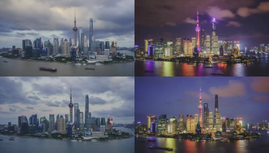 日落时上海的现代城市景观和天际线高清在线视频素材下载