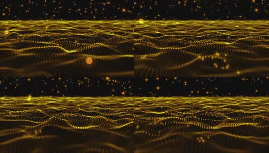 弹跳粒子和波浪图案抽象背景，金色高清在线视频素材下载