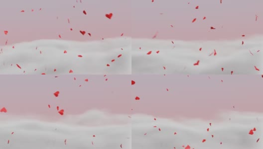 红色的心在粉红色天空的云里飞翔高清在线视频素材下载