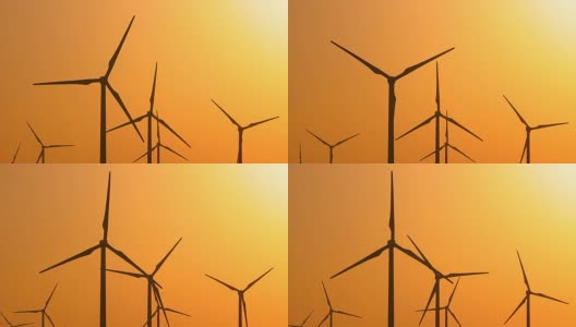 Wind Turbines With Orange Skyine高清在线视频素材下载