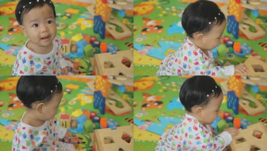 HD:小女孩和木制玩具高清在线视频素材下载