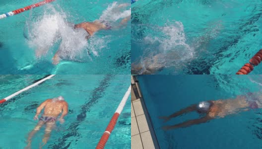 高清:男子游泳运动员转身表演的超级慢动作射门高清在线视频素材下载