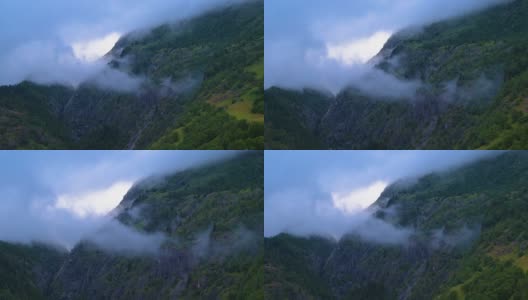 瑞士一个迷雾峡谷的电影航拍高清在线视频素材下载