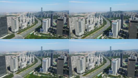 航拍中国济南中心商务区建筑景观天际线高清在线视频素材下载