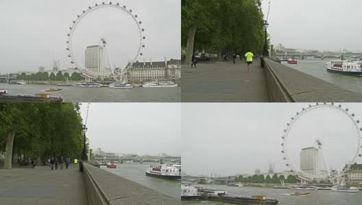 沿着泰晤士河慢跑，千禧轮高清在线视频素材下载