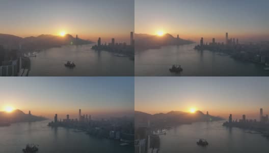 香港城市日落时的4K鸟瞰图镜头高清在线视频素材下载