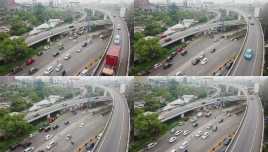 印度尼西亚雅加达，无人机观看高速公路和立交桥上汽车和卡车的镜头。拍摄分辨率为4k高清在线视频素材下载
