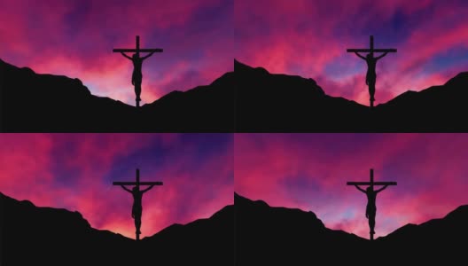 耶稣在日落时分死在十字架上。耶稣的十字架，在加略山与日落。基督受难的概念。高清在线视频素材下载