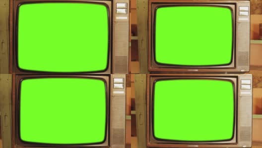 80年代的绿色屏幕电视。红色基调。缩小。高清在线视频素材下载