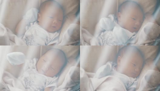 亚洲新生婴儿在婴儿车高清在线视频素材下载