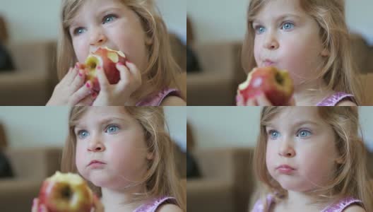 孩子吃苹果高清在线视频素材下载
