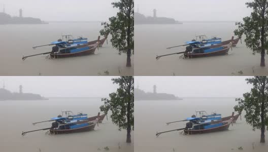 雨中的泰国出租车长尾船高清在线视频素材下载