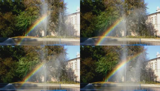 公园里有喷泉的彩虹效果高清在线视频素材下载