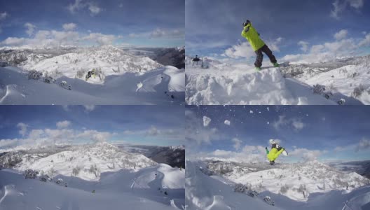 滑雪运动员表演危险的特技高清在线视频素材下载