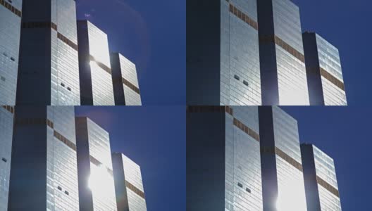 高清延时玻璃:摩天大楼的日光反射玻璃。(放大)高清在线视频素材下载