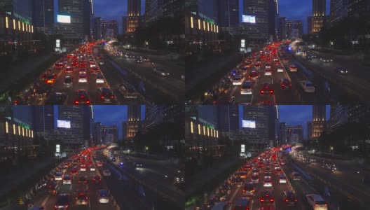 雅加达苏迪曼大街的夜间交通堵塞高清在线视频素材下载