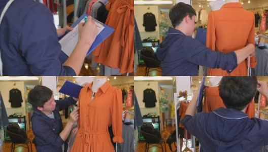 时装设计师在人体模型上调整衣服高清在线视频素材下载