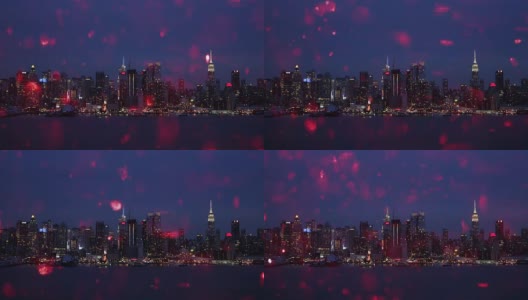 纽约城的天际线上点缀着红色的圣诞雪花高清在线视频素材下载