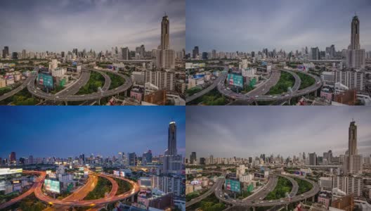 曼谷城市夜景的时间推移，白天到晚上的时间推移，曼谷的地标高清在线视频素材下载