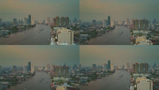 湄南河，空中追踪拍摄了整个曼谷高清在线视频素材下载