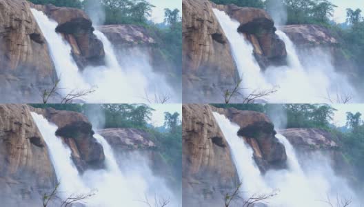 瀑布，雾蒙蒙的流水，清晨从山顶滴落下来高清在线视频素材下载