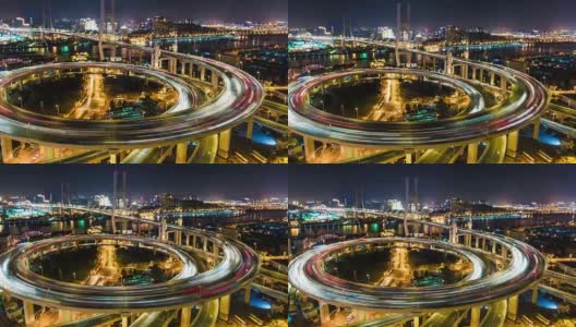 上海南浦大桥夜景-时间推移缩小高清在线视频素材下载