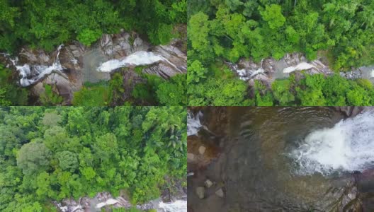 航拍泰国南部董里的热带森林和瀑布高清在线视频素材下载