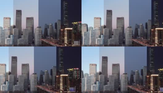 鸟瞰图北京天际线和市中心，日夜/北京，中国高清在线视频素材下载