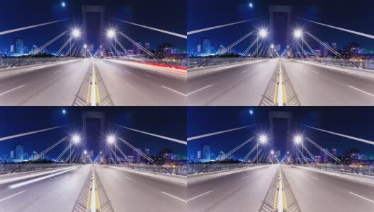 现代城市宁波夜间桥上交通繁忙，时间流逝。高清在线视频素材下载