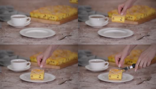 波兰奶酪蛋糕分层格子图案，克拉科夫风格。高清在线视频素材下载