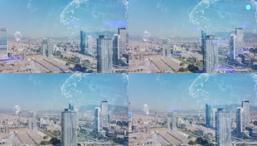 现代城市鸟瞰图和通信网络概念。智能城市。5克。物联网。高清在线视频素材下载