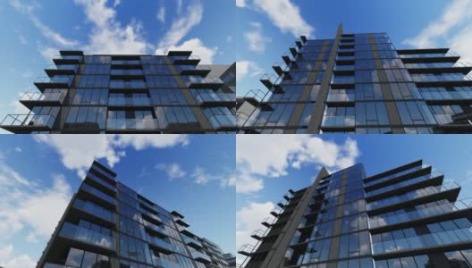 以蓝天为背景的办公大楼，3D高清在线视频素材下载