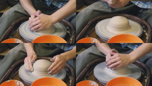 在制陶轮上加工粘土时用水高清在线视频素材下载