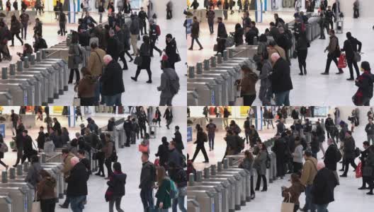 慢镜头:商人游客行人拥挤在纽约地铁车站高清在线视频素材下载