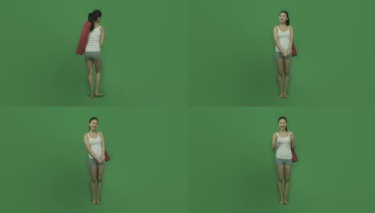 亚洲的运动女孩年轻的成年人孤立的绿色屏幕绿色背景自信高清在线视频素材下载