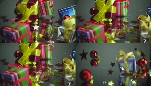 慢动作存货连续镜头圣诞礼物盒一个星星下落高清在线视频素材下载