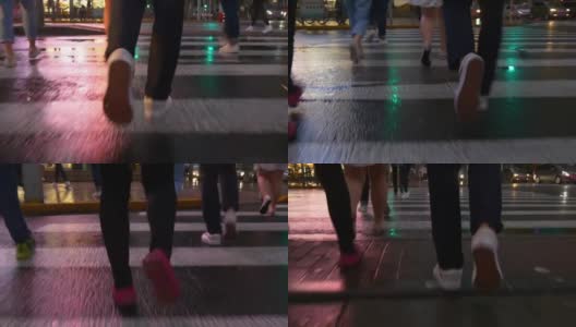 雨夜上海市区交通街道人行横道柏油路全景4k中国高清在线视频素材下载