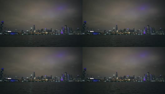 晚上的芝加哥城市天际线和海滨。11月29日,2017年。芝加哥，伊利诺斯州，美国。高清在线视频素材下载